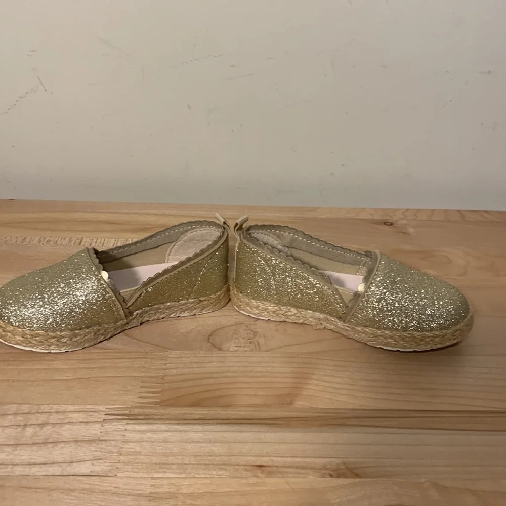 2 Pair Baby Size 5 Casual Slip On Shoe Sparkly Gold And Denim w. Sparkly Rainbow
